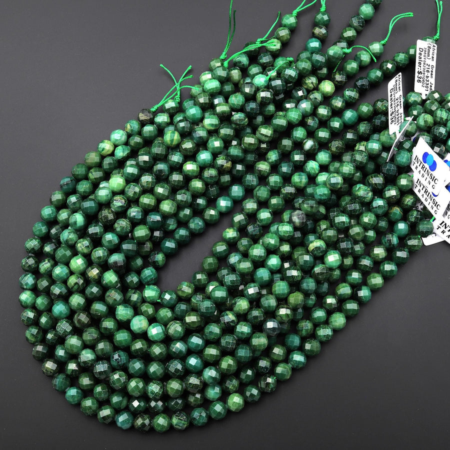 AAA Faceted Natural African Green Jade 8mm 10mm Round Beads Gemstone 15.5" Strand