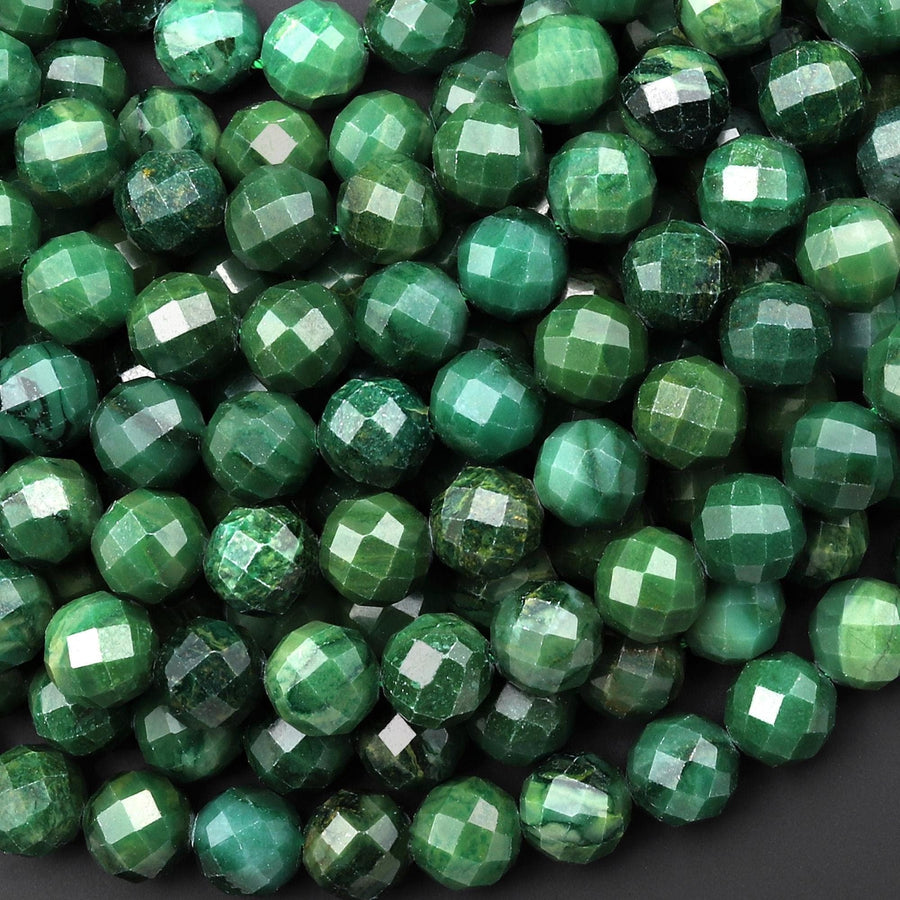 AAA Faceted Natural African Green Jade 8mm 10mm Round Beads Gemstone 15.5" Strand