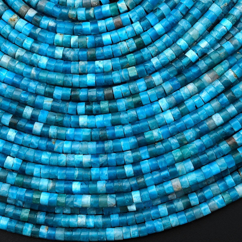 Natural Blue Apatite 4mm Heishi Rondelle Beads 15.5" Strand