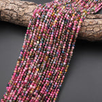 AAA Faceted Natural Tourmaline 3mm Round Beads Pink Green Blue Golden Yellow Gemstone 15.5" Strand