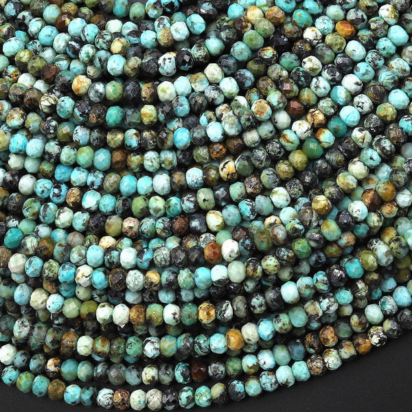 Faceted Natural African Turquoise 3mm Rondelle Beads 15.5" Strand