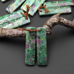 Natural Red Ruby Green Fuchsite Rectangle Earring Pair Matched Gemstone Beads