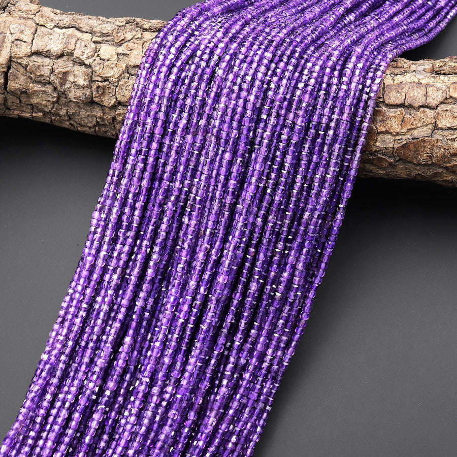 AAA Natural Purple Amethyst 2mm Faceted Cube Gemstone Beads 15.5" Strand