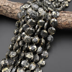 Rare AAA Nipomo Marcasite Agate From California Natural Pyrite in Agate 15mm Coin Beads Powerful Manifestation Stone 15.5" Strand