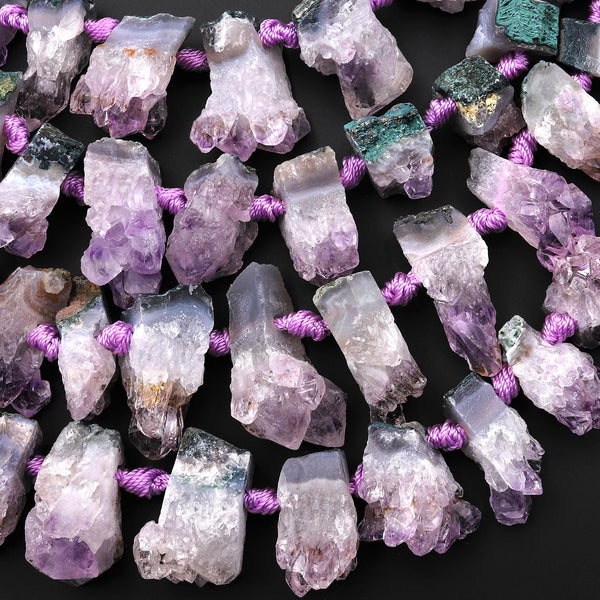 Large Hole Beads Natural Purple Amethyst Crystal Slice Side Drilled Gemstone 8" Strand