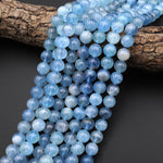 Natural Blue Santa Maria Aquamarine 10mm Smooth Round Beads Gemstone 15.5" Strand