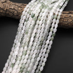 Natural Ice Mountain Jade Barrel Drum Beads Real Genuine Natural Green Jade 15" Strand