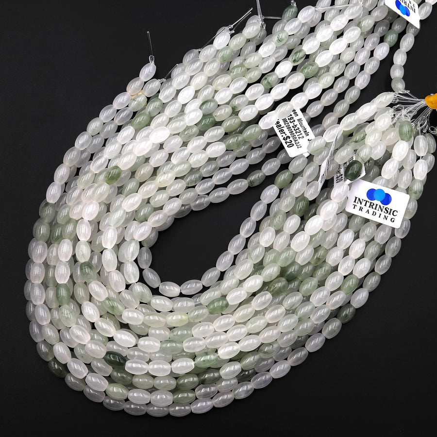 Natural Ice Mountain Jade Barrel Drum Beads Real Genuine Natural Green Jade 15" Strand