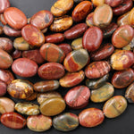 Natural Red Creek Jasper Smooth Oval Beads 10x14mm Aka Multicolor Picasso Jasper 15.5" Strand