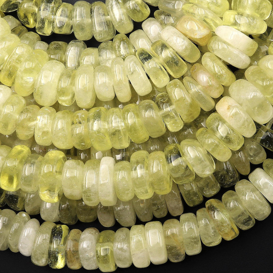 Natural Brazilian Lemon Quartz Smooth Rondelle Wheel Beads Gemstone 15.5" Strand