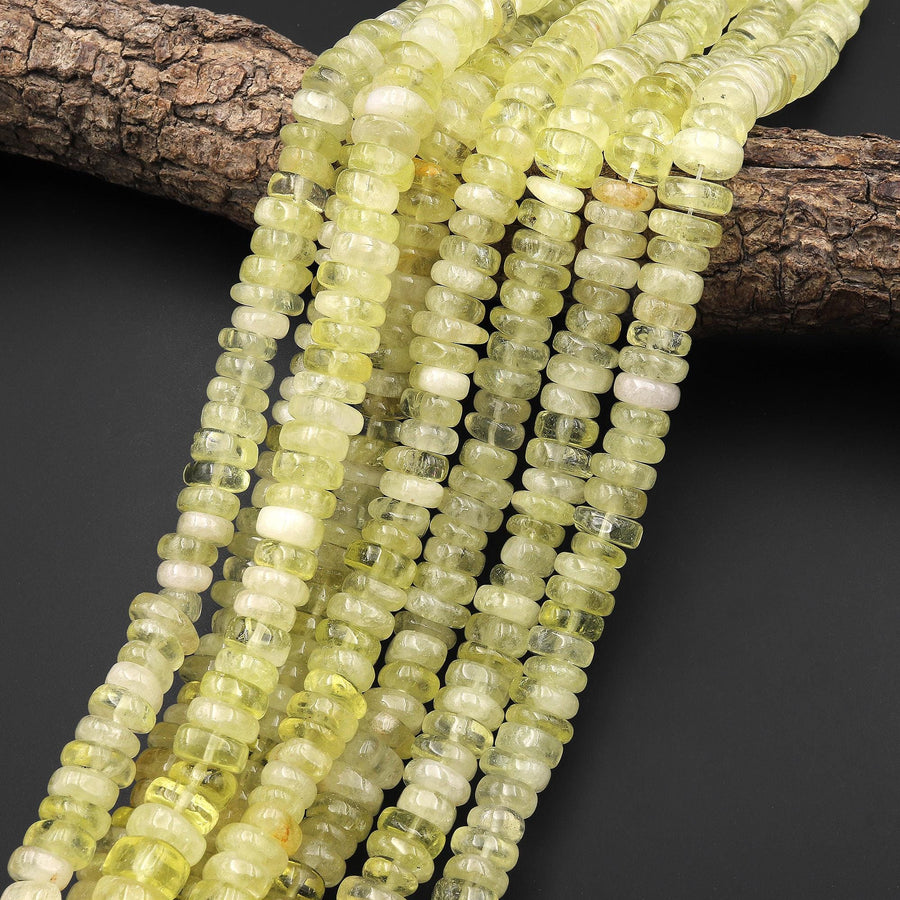 Natural Brazilian Lemon Quartz Smooth Rondelle Wheel Beads Gemstone 15.5" Strand