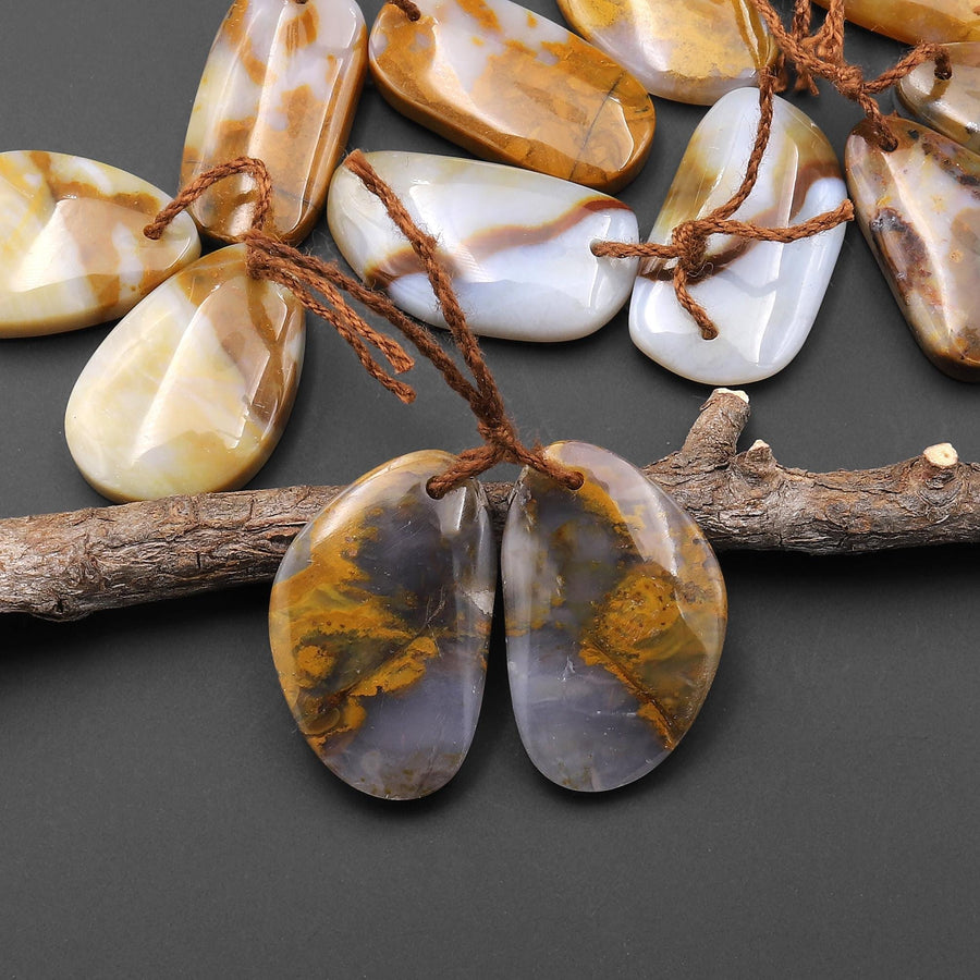 Natural Oregon Polka Dot Agate Freeform Earring Pair Drilled Matched Gemstone Bea Pair