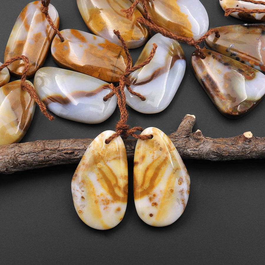 Natural Oregon Polka Dot Agate Freeform Earring Pair Drilled Matched Gemstone Bea Pair A1