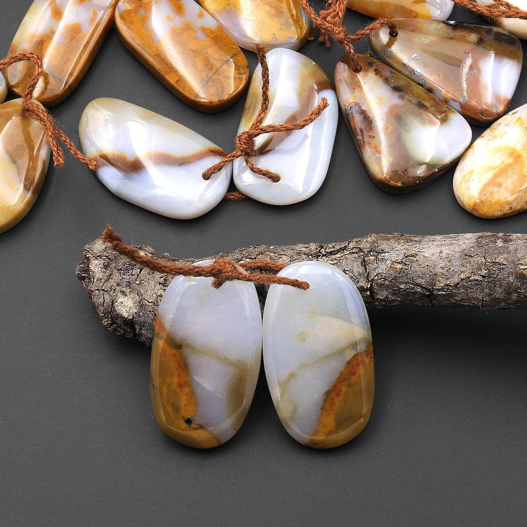 Natural Oregon Polka Dot Agate Freeform Earring Pair Drilled Matched Gemstone Bea Pair A9