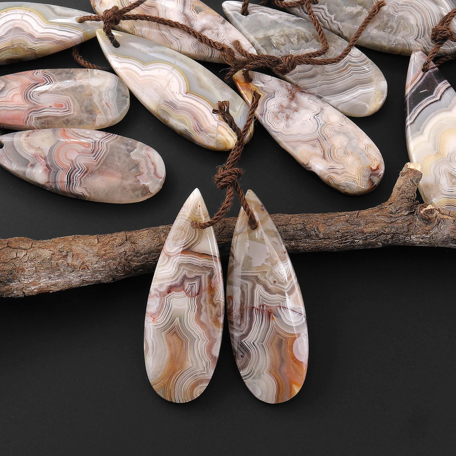 Natural Laguna Lace Agate Teardrop Pear Earring Pair Drilled Matched Gemstone Beads