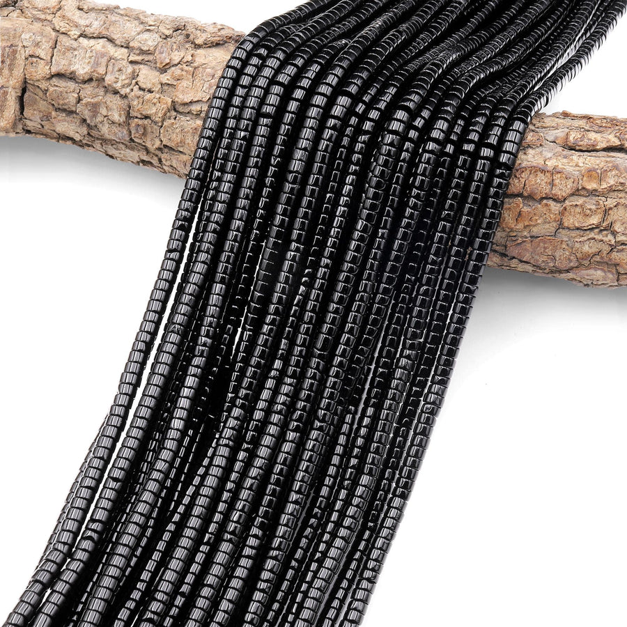 Natural Black Rainbow Obsidian 4mm Heishi Rondelle Beads 15.5" Strand