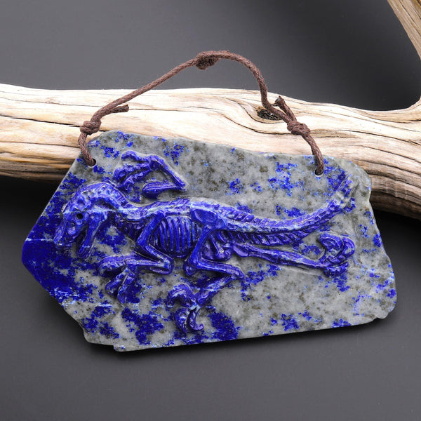 Hand Carved One-of-Kind Natural Blue Lapis Dinosaur Dragon 2 Hole Pendant A3