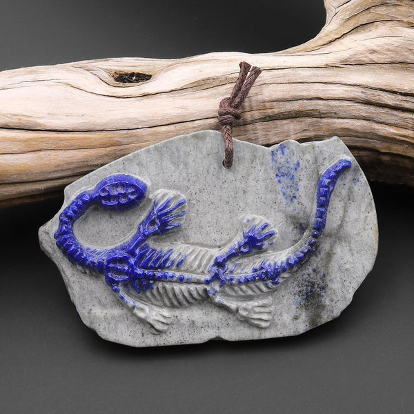 Hand Carved One-of-Kind Natural Blue Lapis Dinosaur Dragon Pendant A7