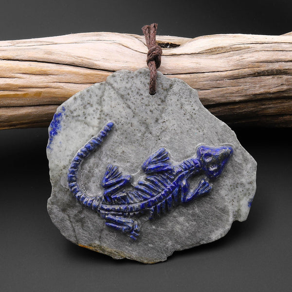 Hand Carved One-of-Kind Natural Blue Lapis Dinosaur Dragon Pendant A15