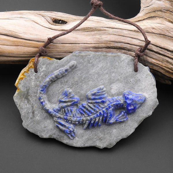 Hand Carved One-of-Kind Natural Blue Lapis Dinosaur Dragon Pendant A19