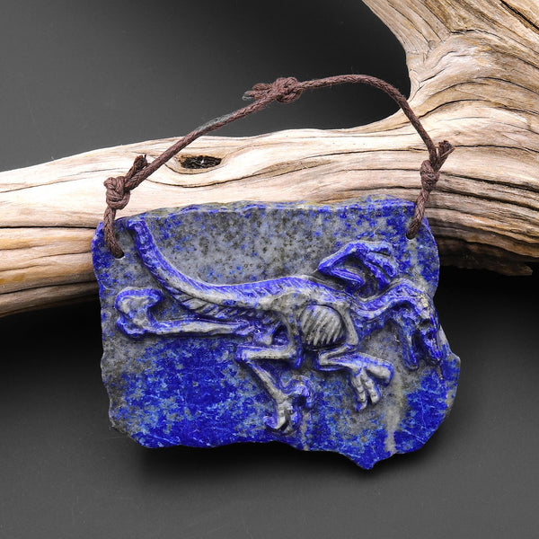 Hand Carved One-of-Kind Natural Blue Lapis Dinosaur Dragon Pendant A21