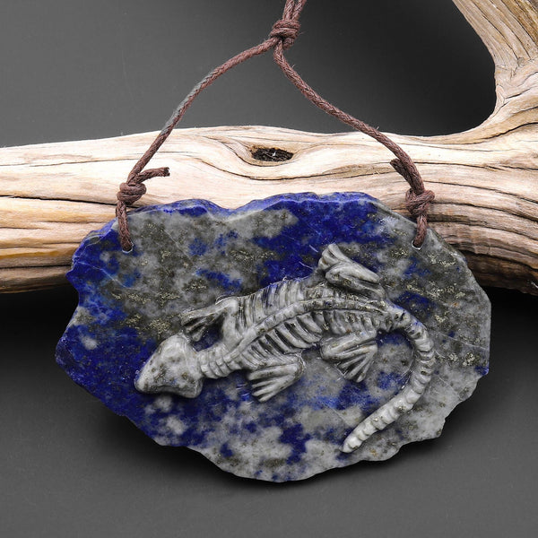 Hand Carved One-of-Kind Natural Blue Lapis Dinosaur Dragon Pendant A23