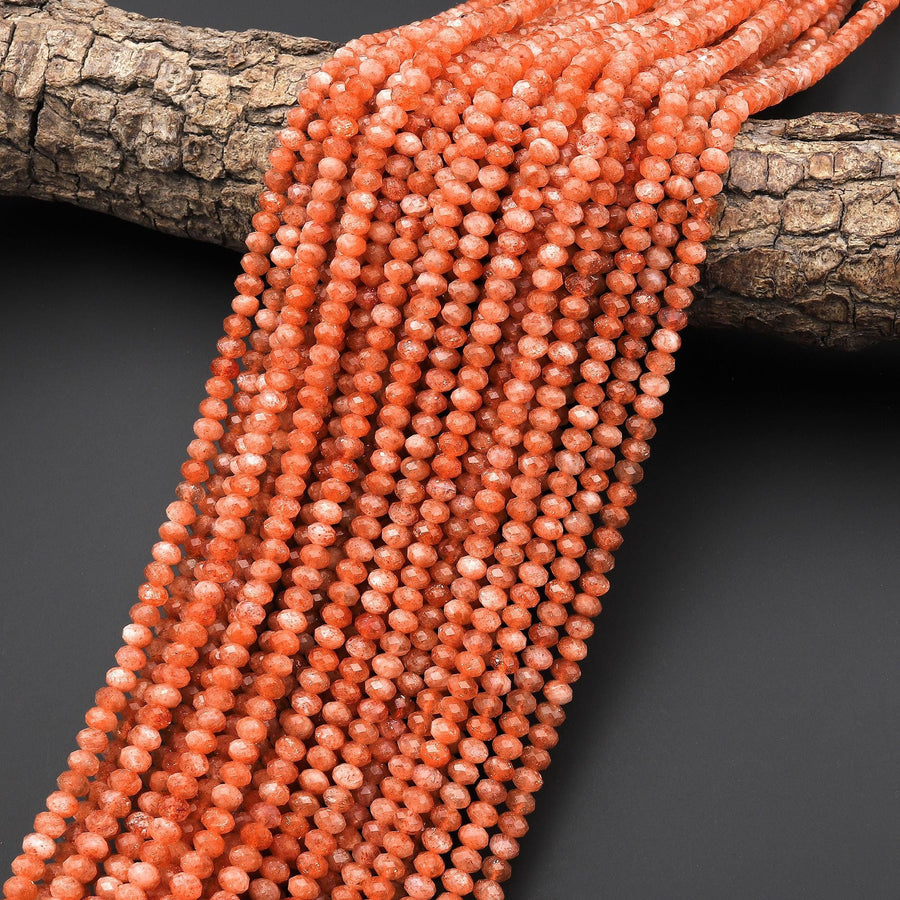 Fiery Natural Sunstone Faceted Rondelle Beads 4mm 5mm 6mm 15.5" Strand