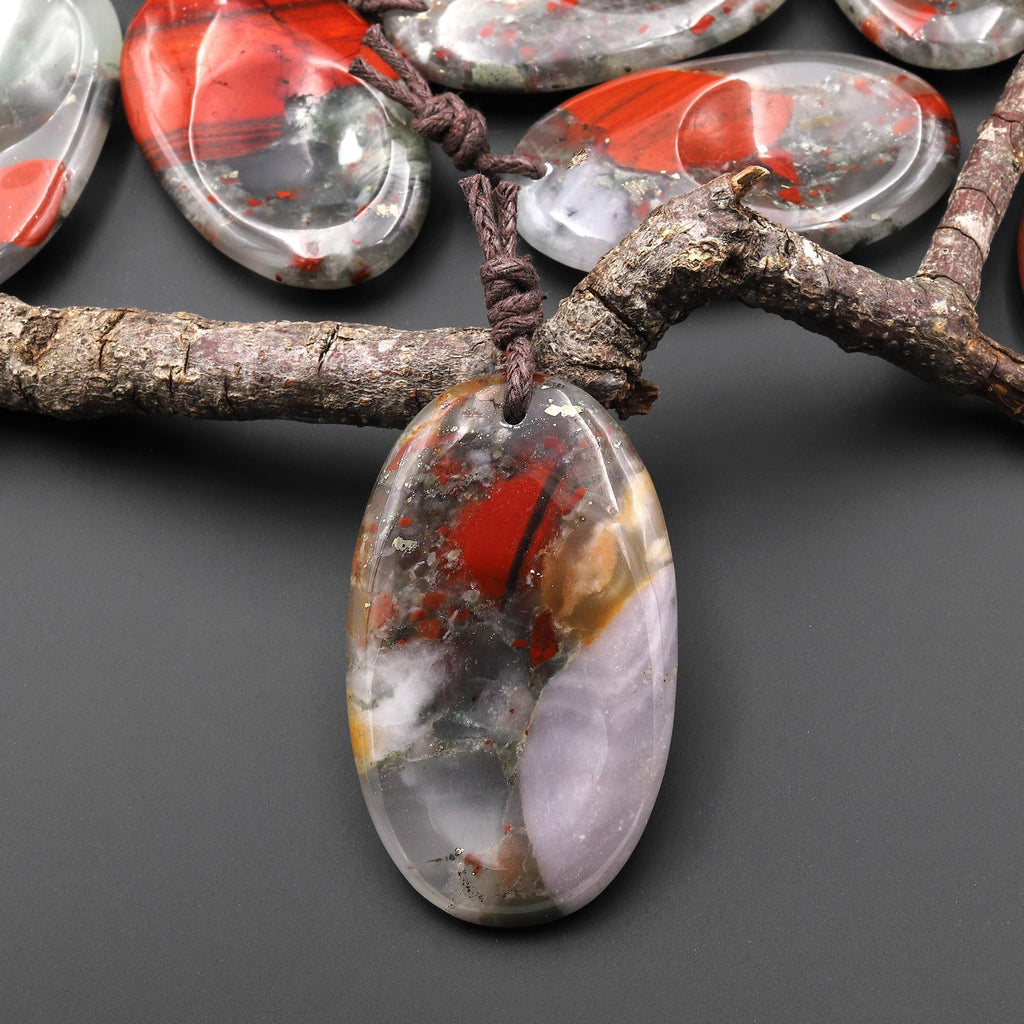 Natural African Bloodstone Pendant Indented Oval Focal Worry Stone Bead A5