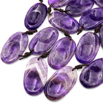 Natural Purple Amethyst Pendant Indented Oval Focal Worry Stone Bead