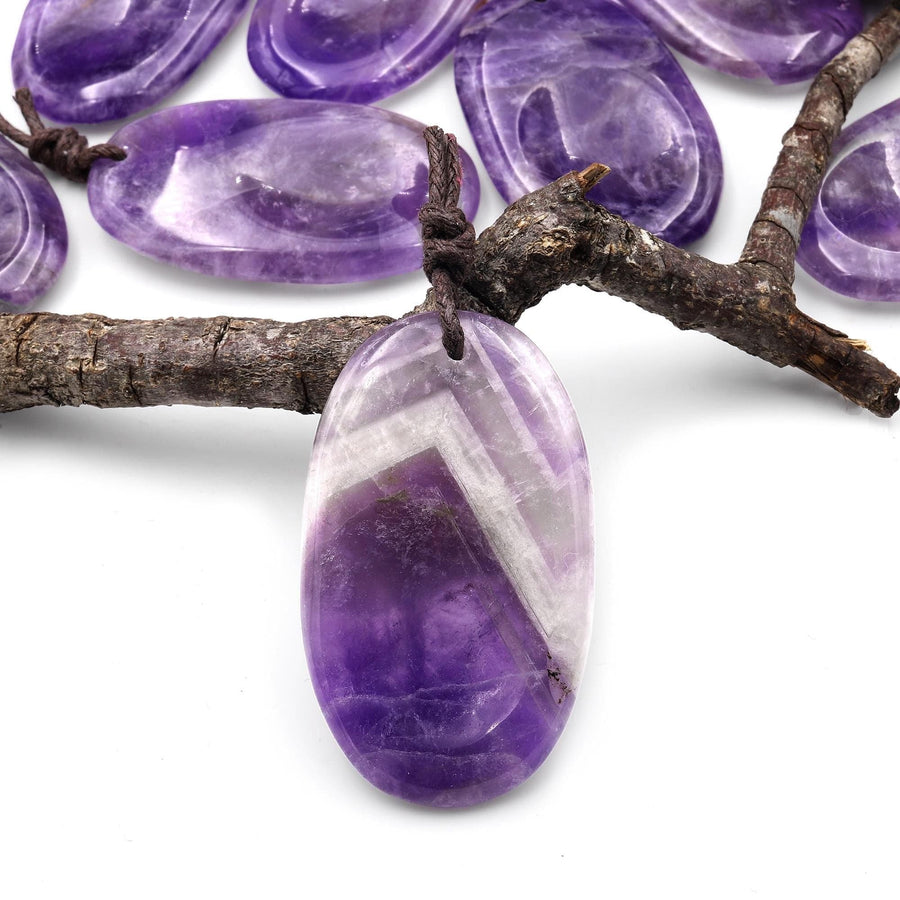 Natural Purple Amethyst Pendant Indented Oval Focal Worry Stone Bead