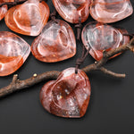 AAA Natural Red Lepidocrocite Heart Indented Heart Pendant Focal Worry Stone