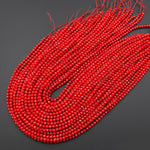 AAA Faceted Red Coral 2mm 3mm 4mm Round Beads Gemstone 15.5" Strand