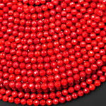 AAA Faceted Red Coral 2mm 3mm 4mm Round Beads Gemstone 15.5" Strand