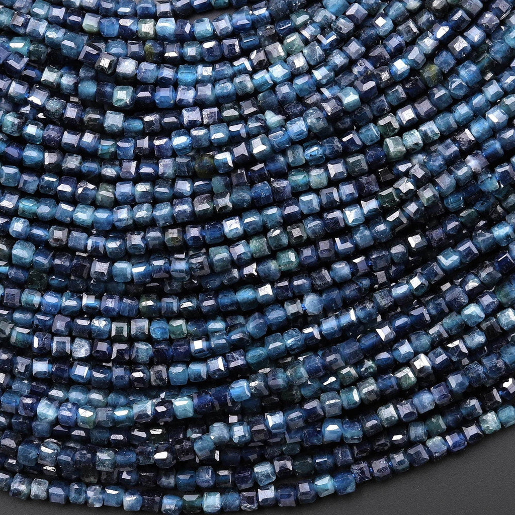 AAA Natural Paraiba Blue Tourmaline Faceted 2mm Cube Beads Indicolite Gemstone 15.5" Strand