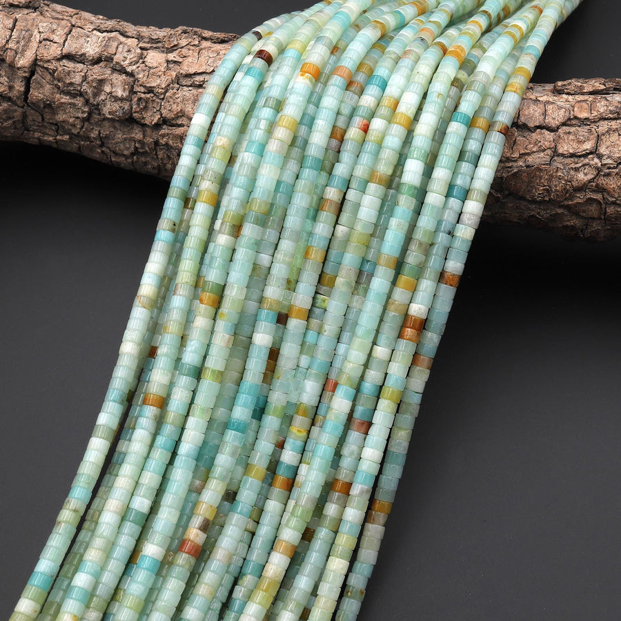 Natural Amazonite 4mm Heishi Rondelle Beads 15.5" Strand