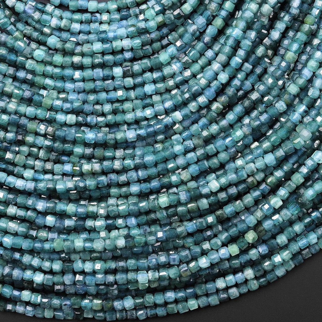 AAA Natural Paraiba Blue Tourmaline Faceted 2mm Cube Beads Indicolite Genuine Gemstone 15.5" Strand