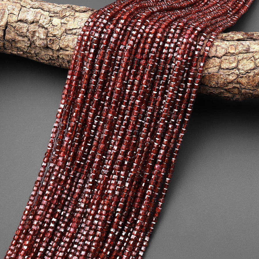 AAA Natural Malaya Garnet 3mm Faceted Cube Gemstone Beads 15.5" Strand