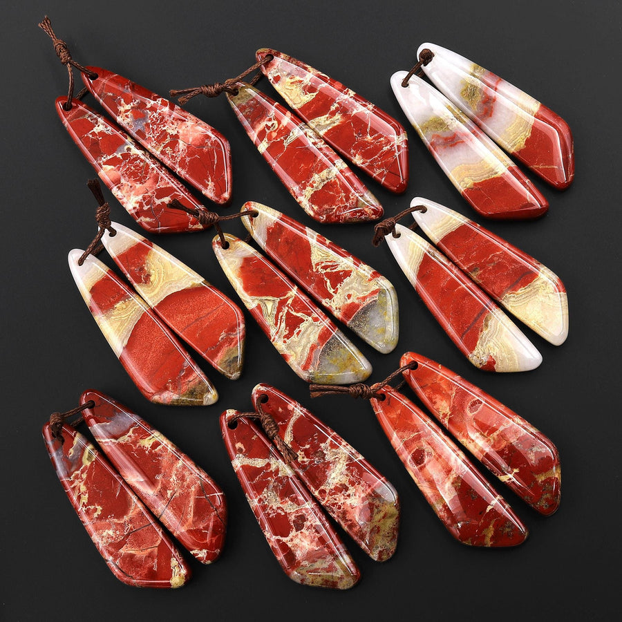 Natural Red River Jasper Abstract Butterfly Wing Earring Pair Drilled Matched Gemstone Beads