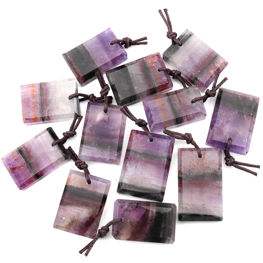 Rare Translucent Natural Auralite 23 Cacoxenite Faceted Rectangle Tile Gemstone Pendant