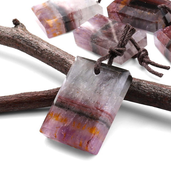 Rare Translucent Natural Auralite 23 Cacoxenite Faceted Rectangle Tile Gemstone Pendant A3