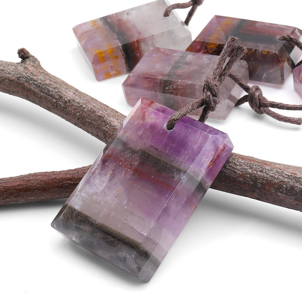 Rare Translucent Natural Auralite 23 Cacoxenite Faceted Rectangle Tile Gemstone Pendant A4