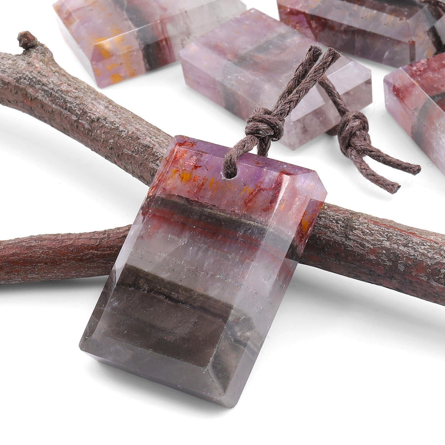 Rare Translucent Natural Auralite 23 Cacoxenite Faceted Rectangle Tile Gemstone Pendant A5