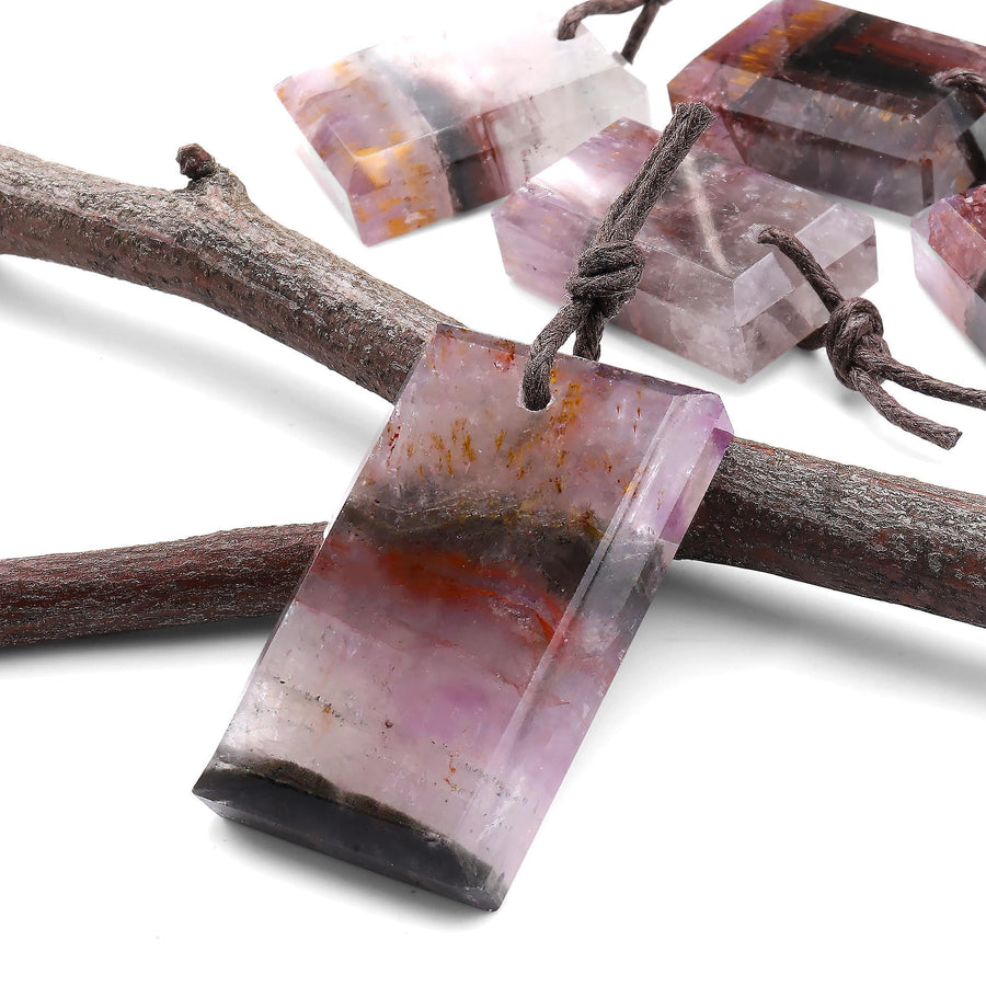 Rare Translucent Natural Auralite 23 Cacoxenite Faceted Rectangle Tile Gemstone Pendant A6