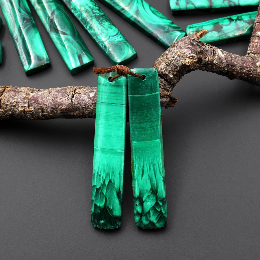 Natural Malachite Earring Rectangle Pair Drilled Matched Gemstone Beads