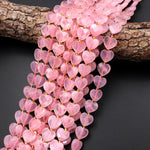 Faceted Natural Pink Rose Quartz Heart Beads 12mm Gemstone 15.5" Strand