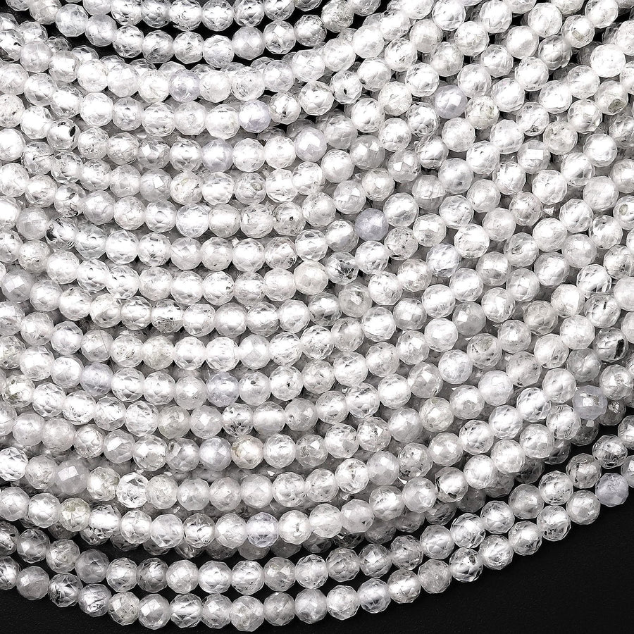 AAA Natural Silver Zircon Faceted Round Beads 2mm 3mm Gemstone 15.5" Strand