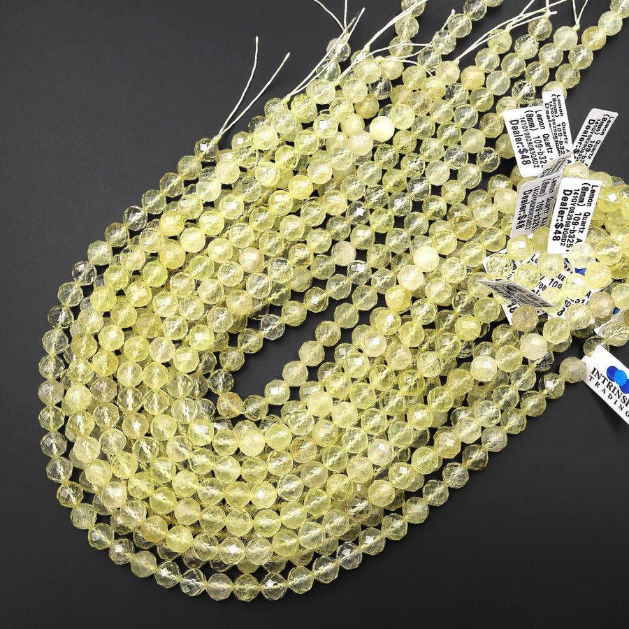 AAA Faceted Natural Brazilian Lemon Quartz Round Beads 6mm 8mm Gemstone 15.5" Strand