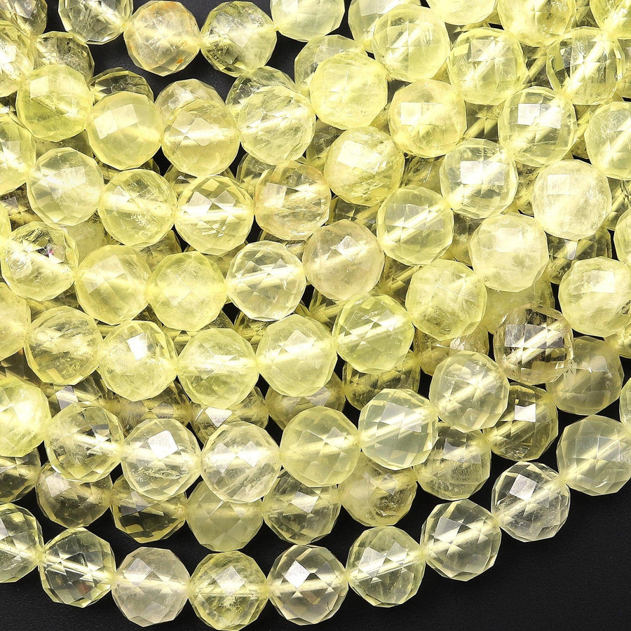 AAA Faceted Natural Brazilian Lemon Quartz Round Beads 6mm 8mm Gemstone 15.5" Strand