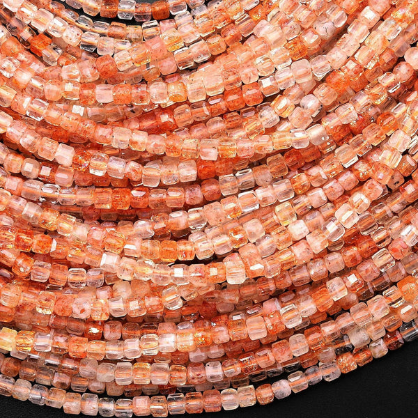 AAA Translucent Natural Arusha Sunstone Faceted 2mm Cube Beads 15.5" Strand