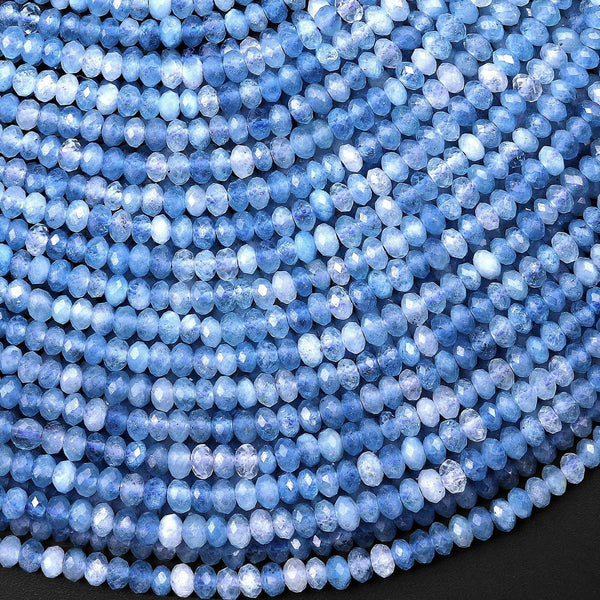 AAA Faceted Natural Blue Santa Maria Aquamarine Thin Rondelle Beads 3mm Gemstone 15.5" Strand